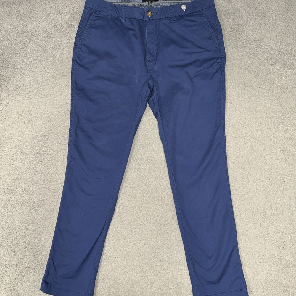 Guess Los Angeles Pants Mens Sz 36 (35x31) Navy Blue Chino Straight Leg Trousers